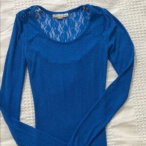 Derek Heart Royal Blue Lace Long Sleeve Top